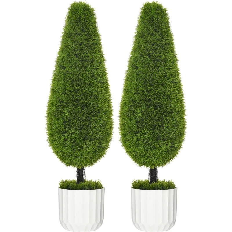 Kunstig Cypress-sæt, 90 cm, Grøn med hvid plantekasse og mos