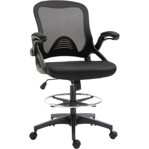 Ergonomisk Kontorstol med Mesh-ryg og Foldbare Armlæn, Sort