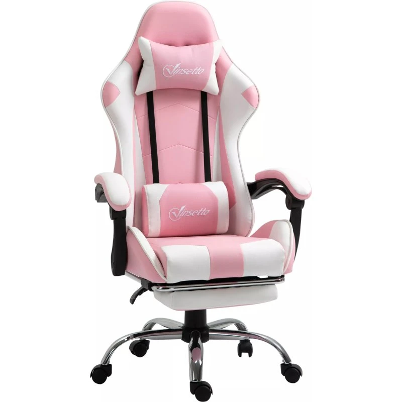 Ergonomisk Gamingstol med Fodstøtte - Pink/Hvid