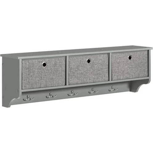 SoBuy Grå Væghylde med 5 Kroge & 3 Kurve - 100x20x31cm