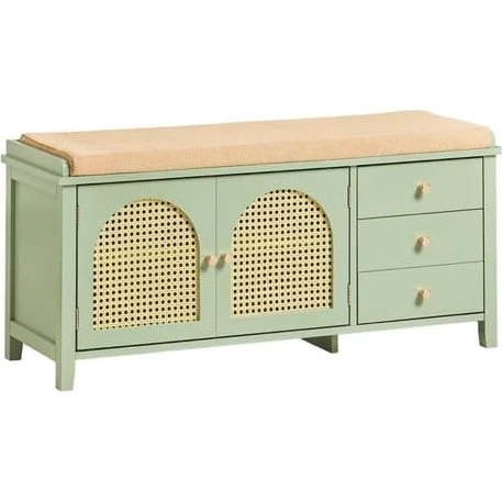 SoBuy Skobænk med sæde og 2 døre, Grøn, 100x34x46cm FSR129-GR