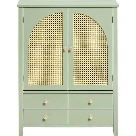 SoBuy Skænk FSB72-GR med rattanfront - Grøn 70x34x90 cm