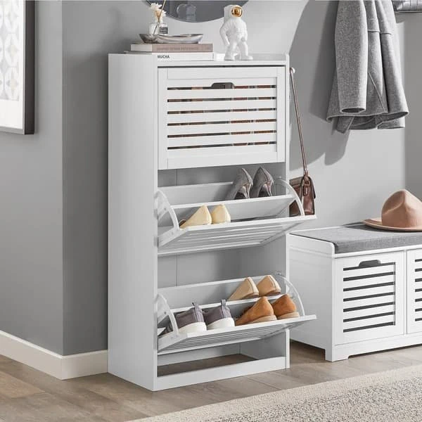 SoBuy Skoskab FSR108-W med moderne skovipper, Hvid