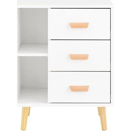 SoBuy Smalt Natbord med 3 skuffer og 2 hylder - Hvid 48x40x60cm