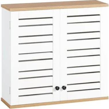 SoBuy Vægskab BZR42-W med 2 låger, Hvid/Natur, 60x19x56 cm