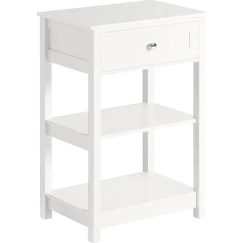 SoBuy Smalt natbord 45x30x68cm hvid FBT46-W med skuffe og hylder