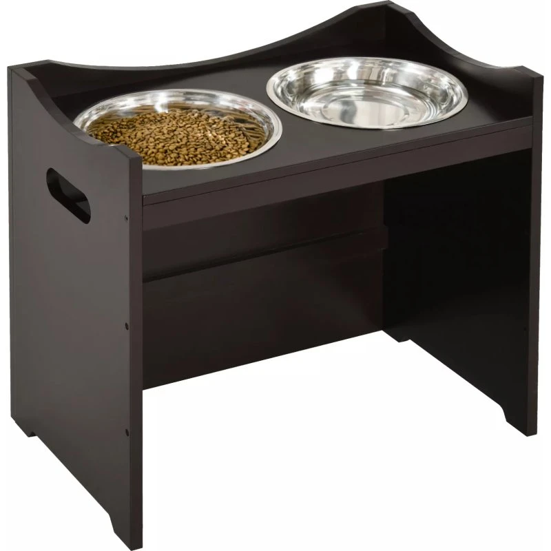 Justerbar Hundeskål i MDF & Rustfrit Stål, Brun/Beige, 54x31.5x47cm