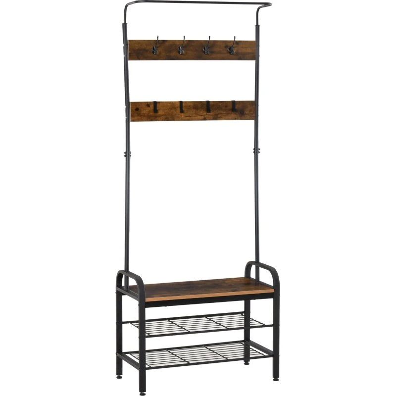 Knagerække med skohylde, 72x34x185 cm, Sort/Natur