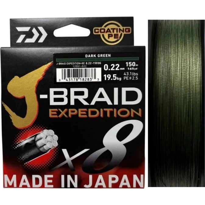 Daiwa J-BRAID EXPEDITION x8 Fletline 150m Dark Green