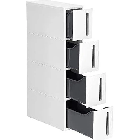 Songmics Smal Opbevaringsvogn med 4 skuffer, 45x17x83 cm, Hvid/Grå