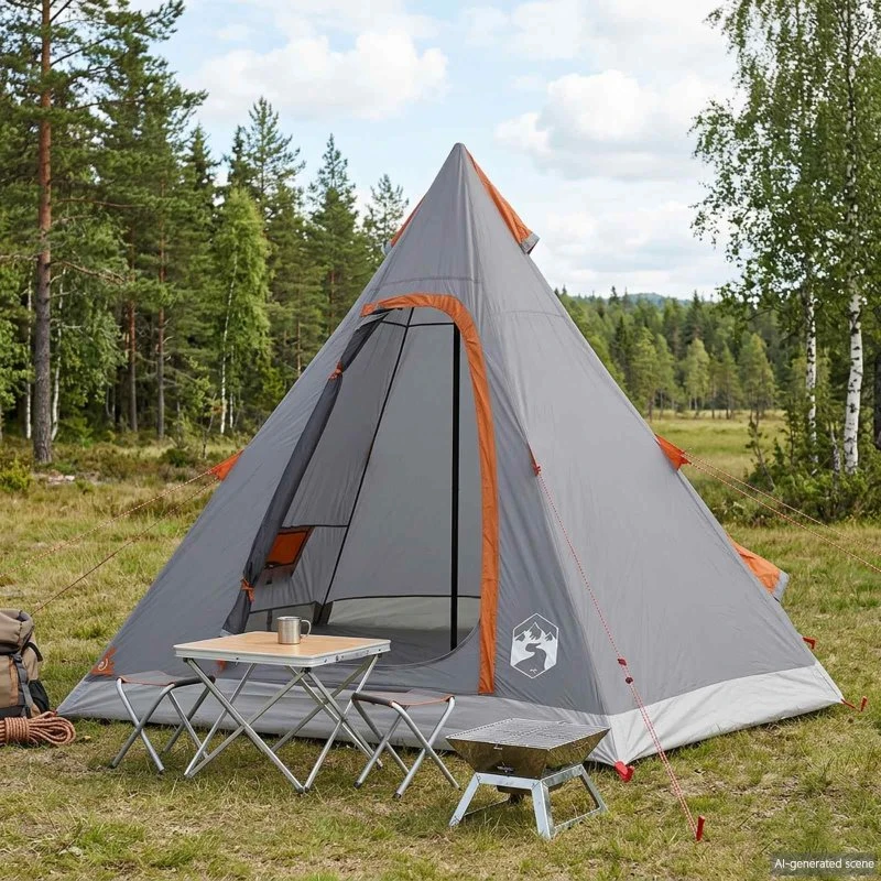 vidaXL Tipi Telt til 3 personer - Grå og orange