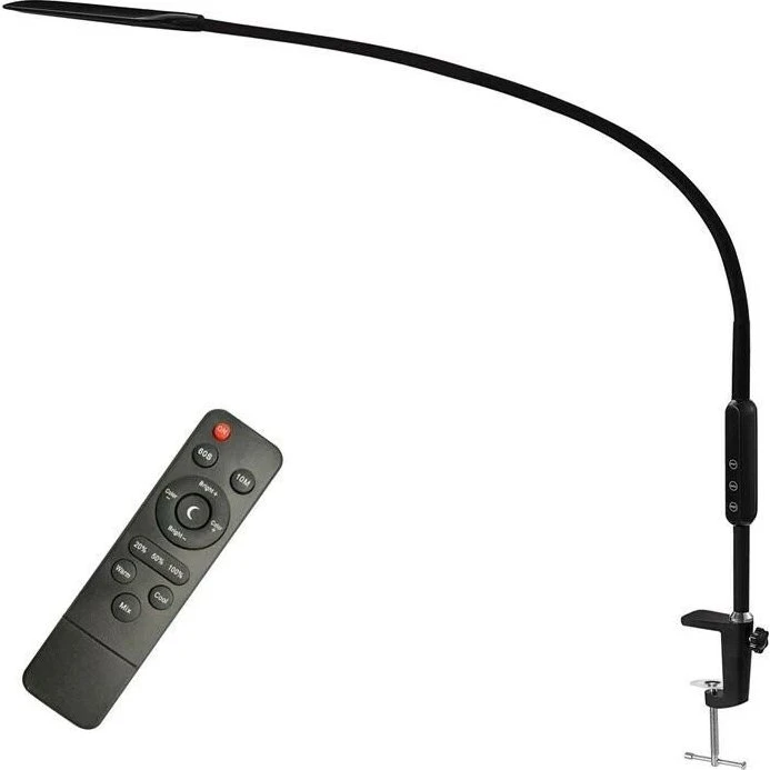 LED Bordlampe - Sort med klemme og fjernbetjening