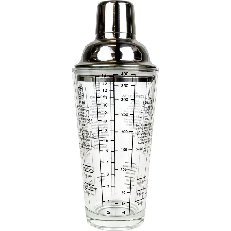 Cocktailshaker med opskrifter og mål