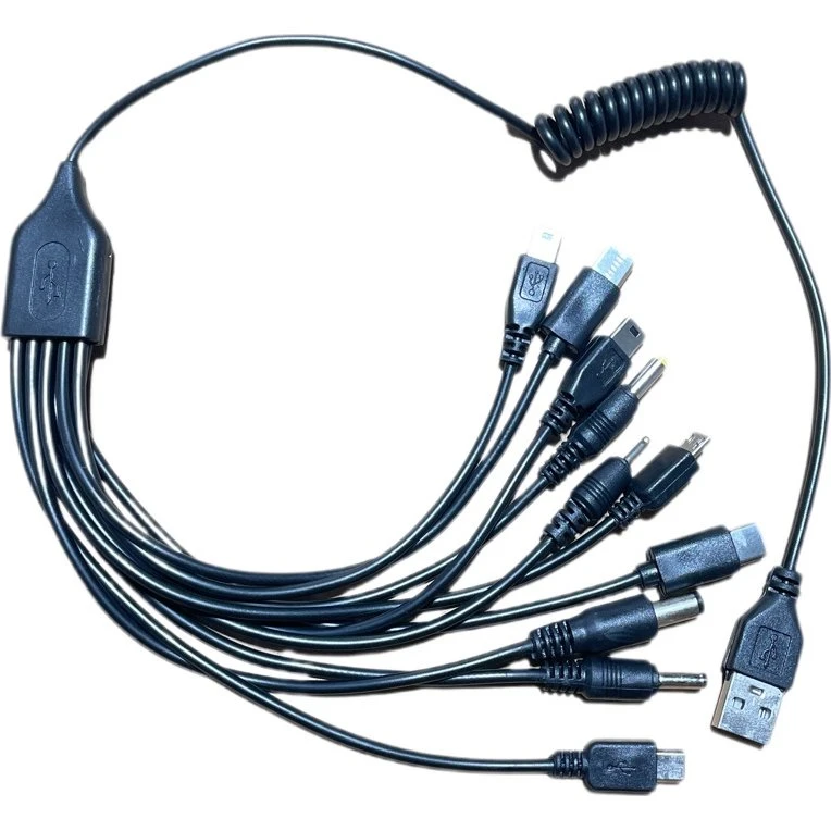 Multifunktionelt 10-i-1 Ladningskabel, Spiral 58-95 cm