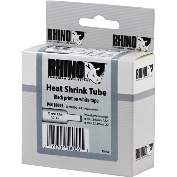DYMO Rhino krympeflex 12mm x 1,5m sort på hvid