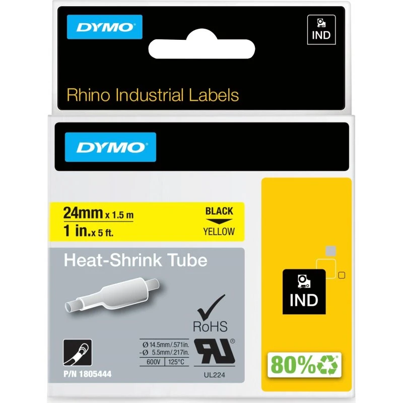 DYMO Rhino Industri Krympeflex 24mm x 1,5m Sort/Gul