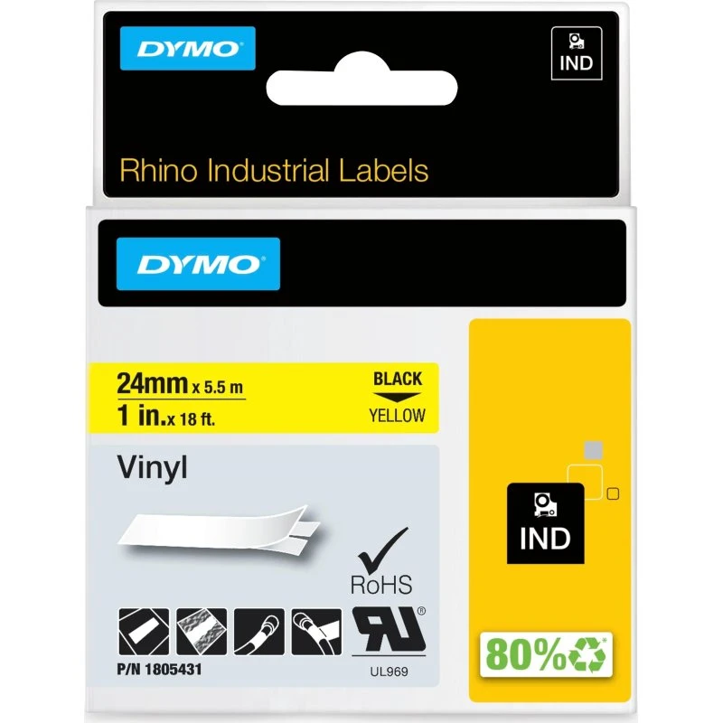 DYMO Rhino Industri Vinyl Tape 24mm x 5,5m Sort/Gul