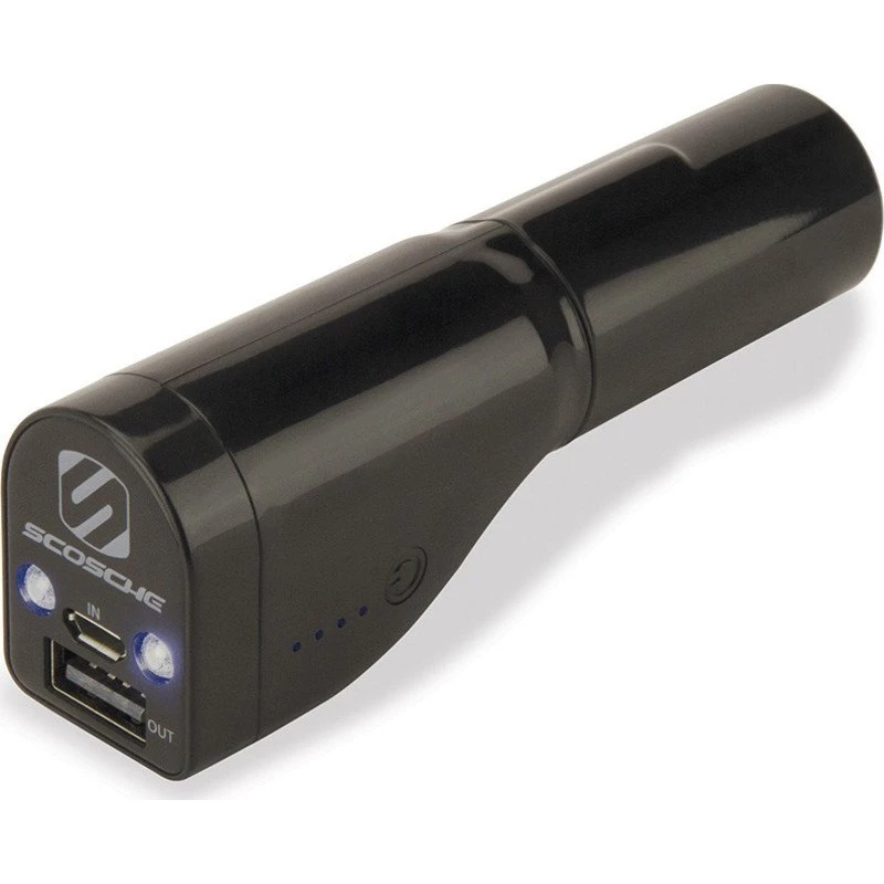Scosche goBAT 2600mAh 3-i-1 Powerbank, biloplader og lygte - Sort