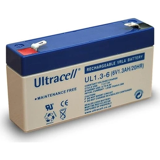 Ultracell UL1.3-6 Blybatteri 6V 1,3Ah Faston 4,8mm