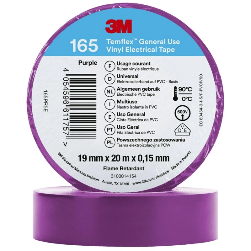 3M Temflex 165 Elektrisk Vinyltape, Violet, 19mm x 20m