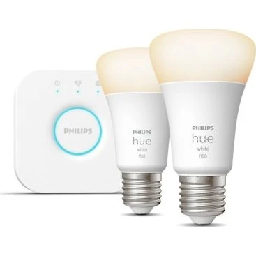 Philips Hue White E27 startsæt BT 2x9W (60W) + Hue Bridge