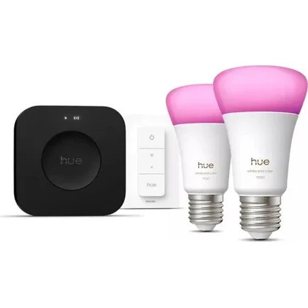 Philips Hue Startsæt 2x E27 pærer m/ Bridge Pro og Dimmer