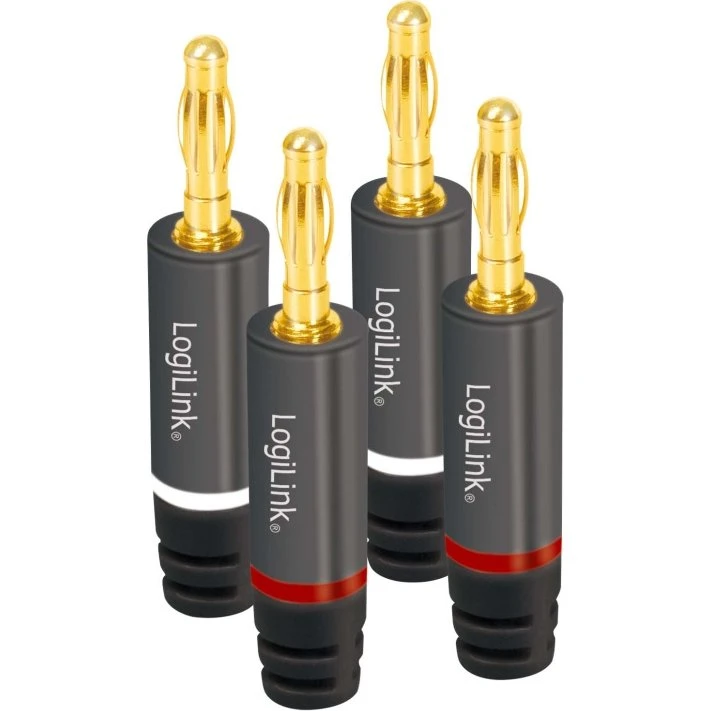 LogiLink Bananstik 4-pak, 4mm², Forgyldt, Skærmet, Grå