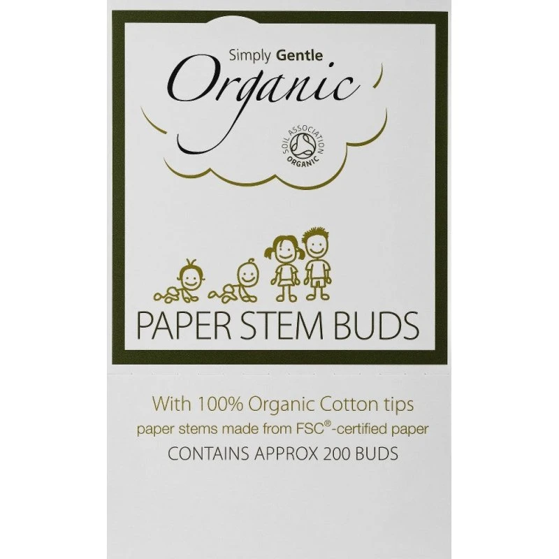 Simply Gentle Økologiske Vatpinde med Papirstængel, 200 stk.