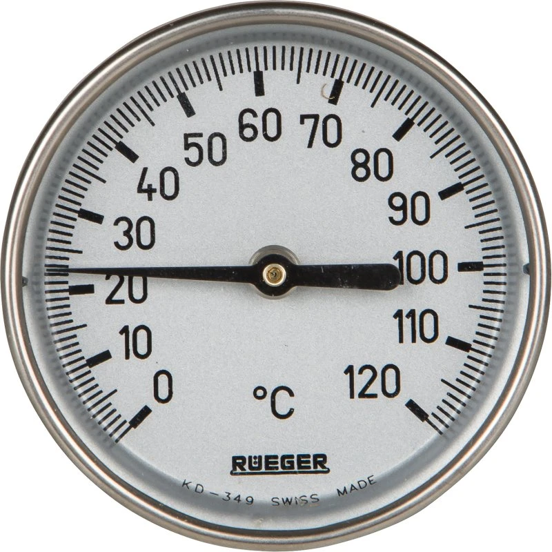 Rueger skivetermometer Ø65 mm, 77 mm føler (0-120°C)
