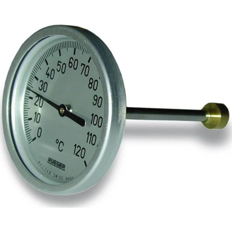 Rueger skivetermometer Ø65 mm, 100 mm føler (0-120°C)