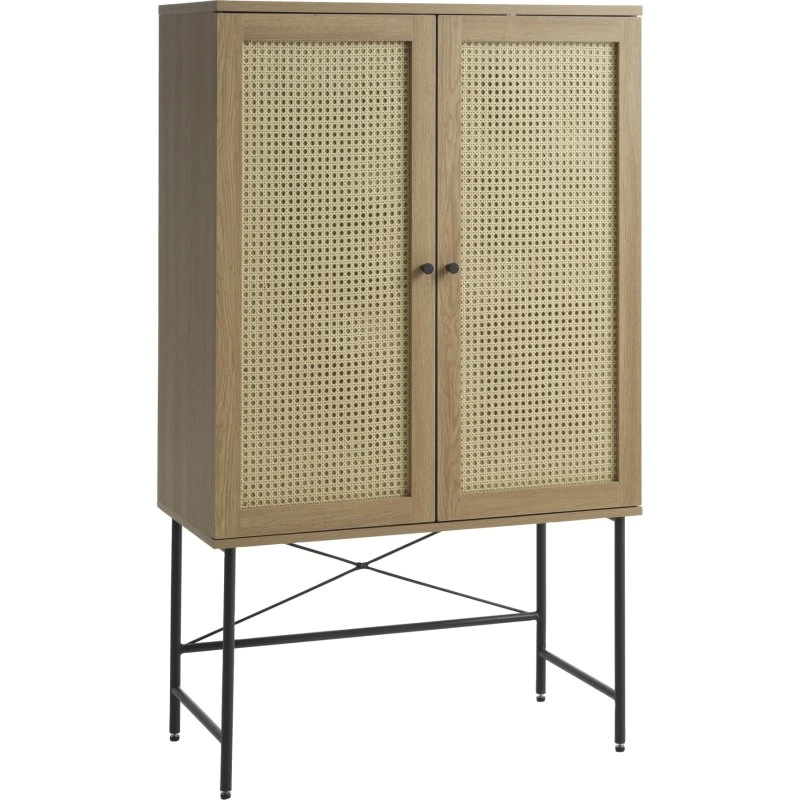 Nordique Design Pensacola Højskab i Eg og Rattan - 135x80x40 cm