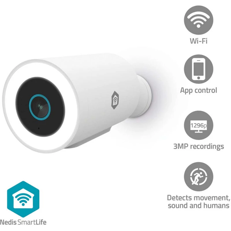 Nedis SmartLife udendørskamera 3MP Wi‑Fi Spotlight IP65 Hvid