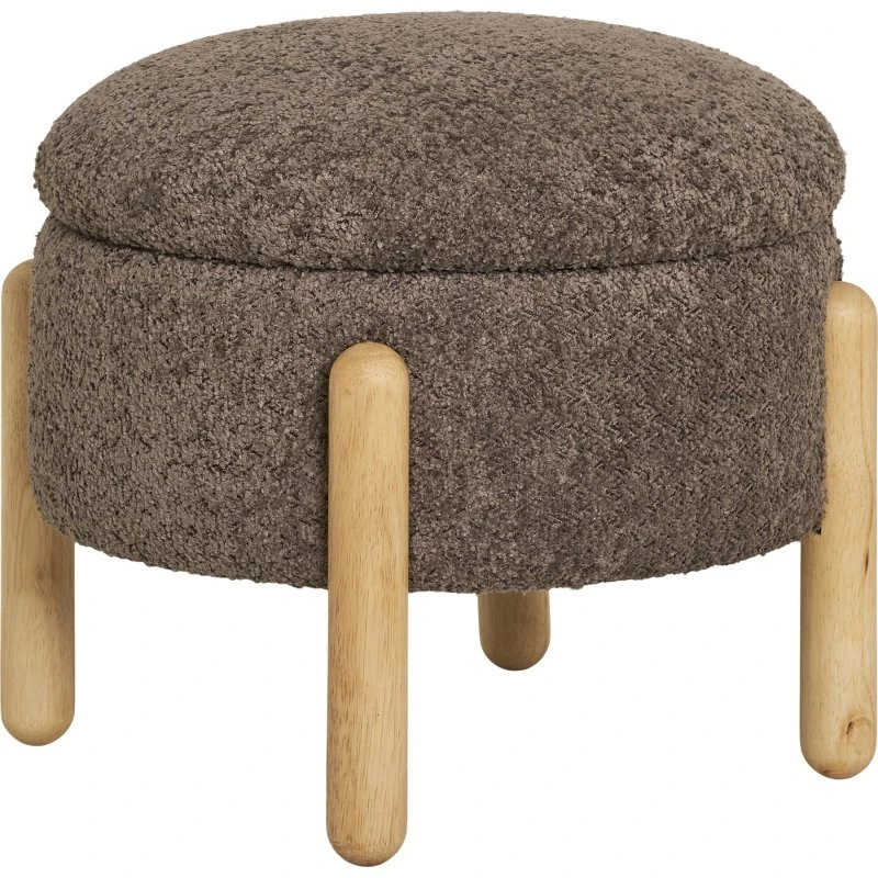 House Nordic Medas Puf med opbevaring - Brun bouclé Ø45 cm