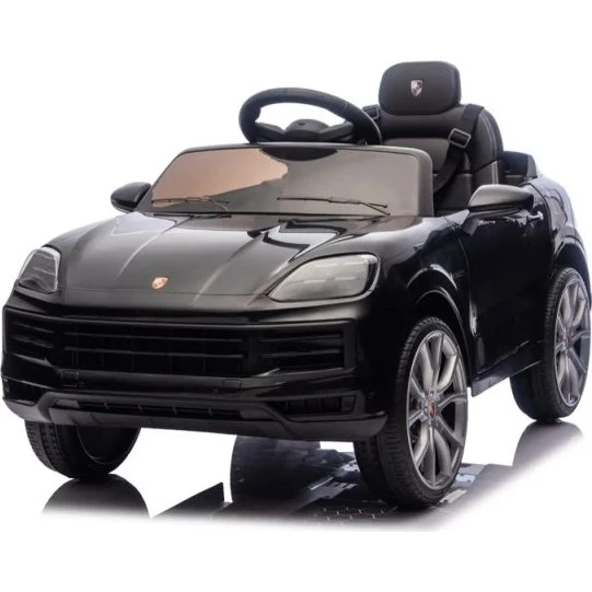 Porsche Cayenne 12V Elbil Sort med gummihjul og lædersæde