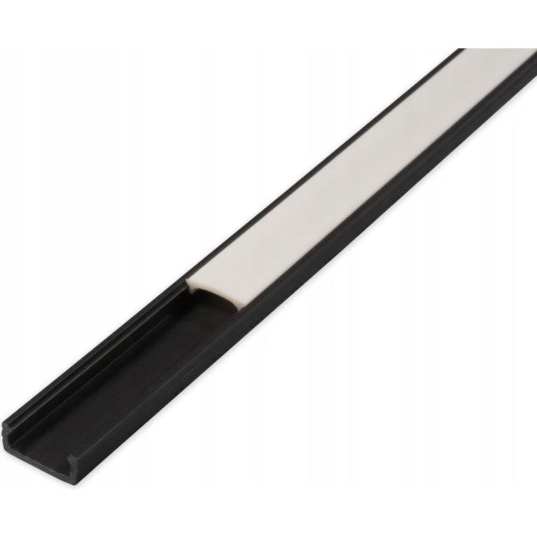 PVC profil 16x7 til LED strip - 2 meter, sort med mælkehvidt cover