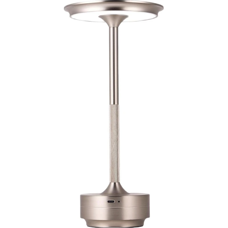 Opladelig LED bordlampe i sølv med touch-dæmpning og CCT