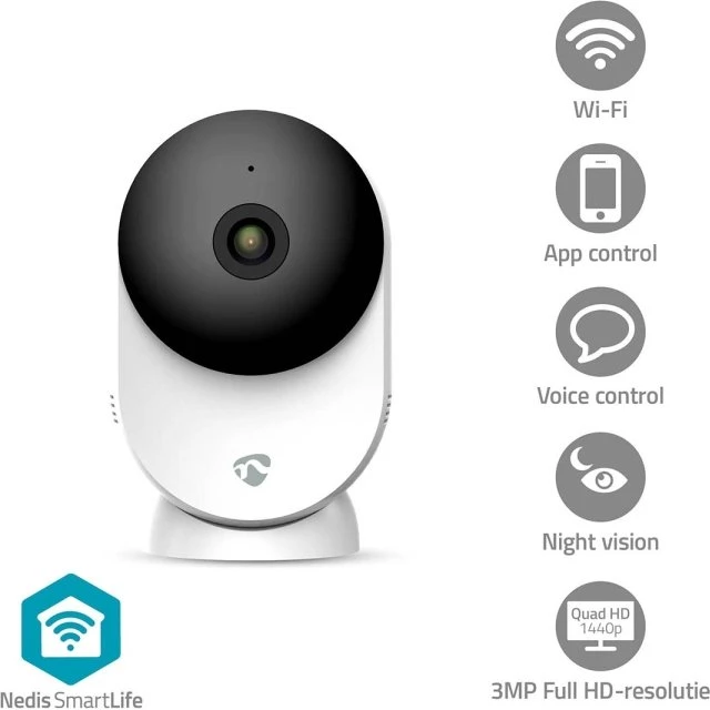 Nedis SmartLife Indendørs Kamera 3MP (1296p) Wi‑Fi — Hvid