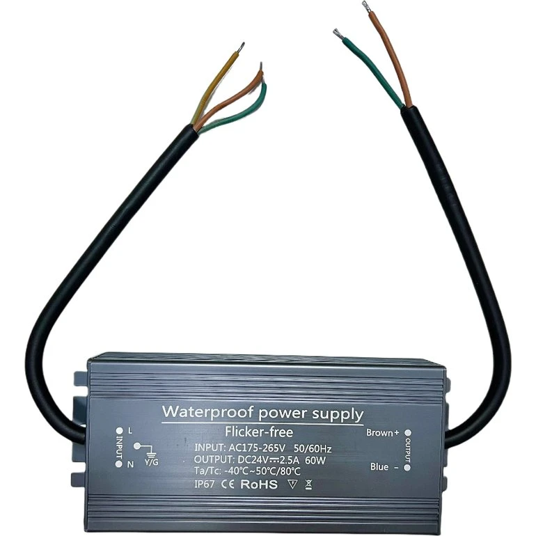 Strømforsyning 24V DC 60W 2,5A IP67 Flicker Free