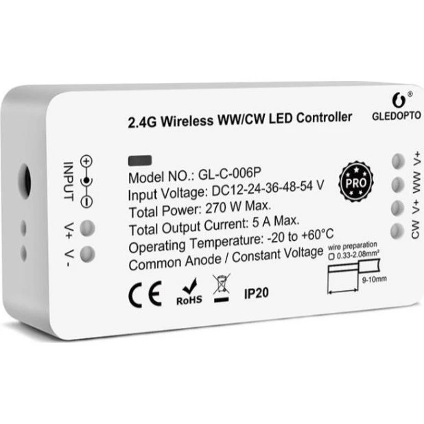 Gledopto Zigbee Controller - Philips Hue kompatibel, CCT & Enkeltfarvet