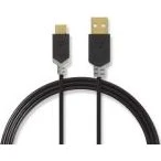 Nedis USB-kabel USB-A→USB-C 2.0 2,0 m Antracit, 60W