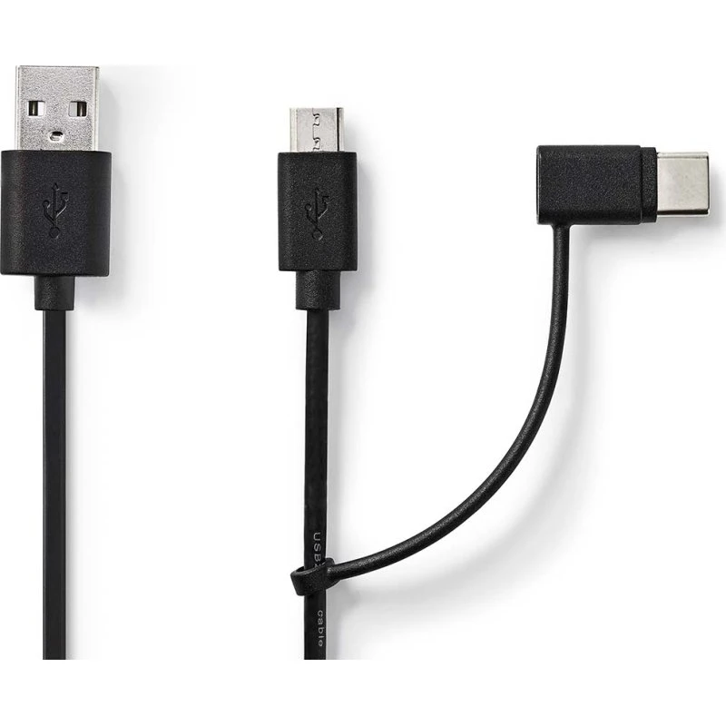 Nedis USB 2.0 2-i-1 kabel 1,0 m USB-A → Micro-B/USB-C, 12W