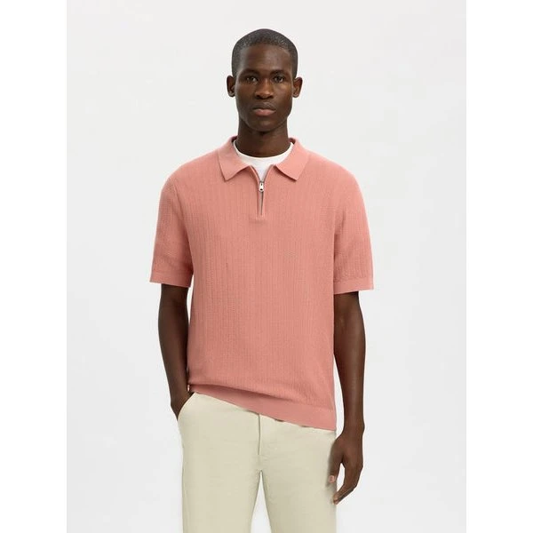 Slmcran SS Knit Structure Zip Polo