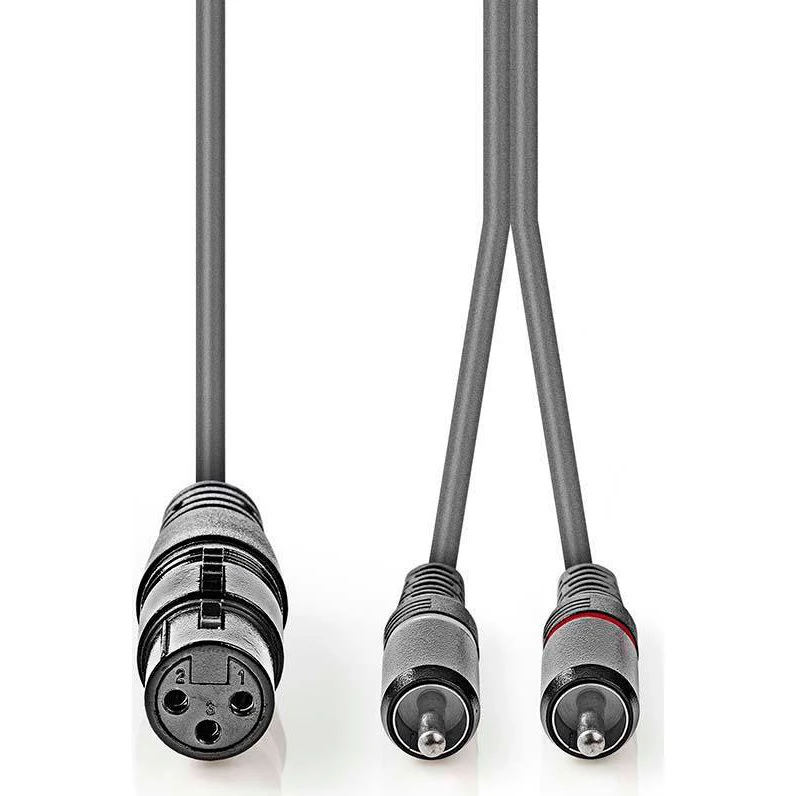 Nedis XLR 3-pin Hun → 2x RCA Han kabel 3 m mørkegrå