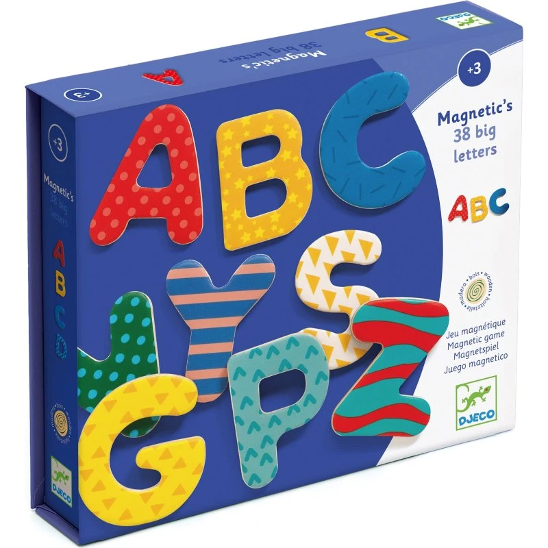 Djeco 38 træbogstaver med magnet, ca. 4 cm