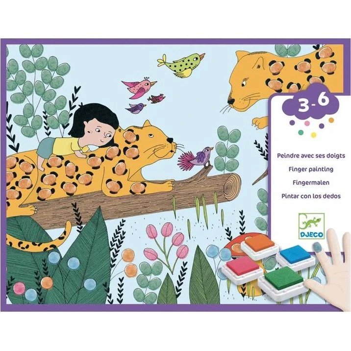 Djeco Kreativ Fingermaling Jungle (4 farver, 4 kort)