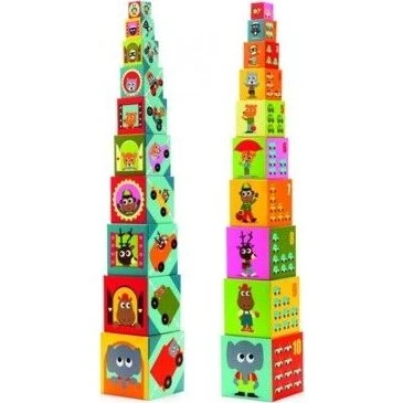 Djeco 10 stabelklodser – køretøjer & dyr (86 cm)