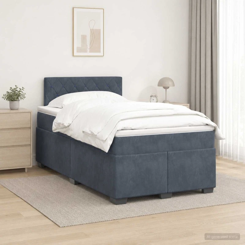 vidaXL Boxmadras med topmadras Mørkegrå Fløjl 120 x 200 cm