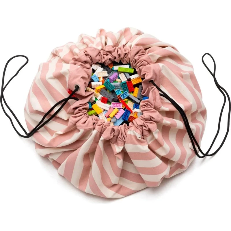 Play & Go 2-i-1 opbevaringspose og legetæppe Stripes Pink