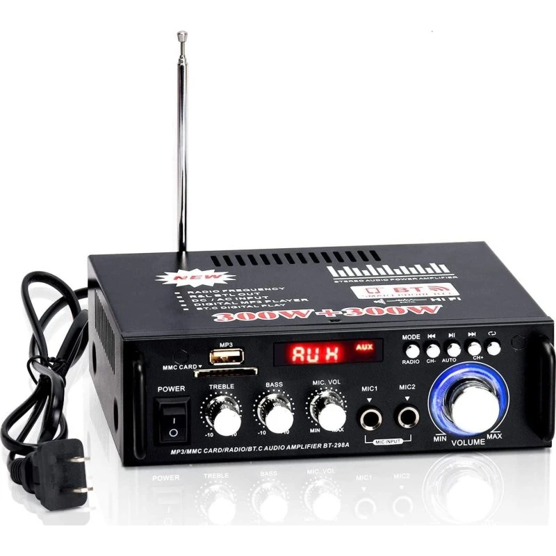 NÖRDIC Bluetooth 5.0 Stereoforstærker 2x40W med FM og 2xMIC indgang