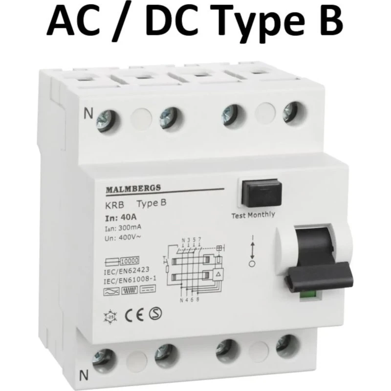 Malmbergs Fejlstrømsafbryder AC/DC 40A 4-Polet 300mA Type B